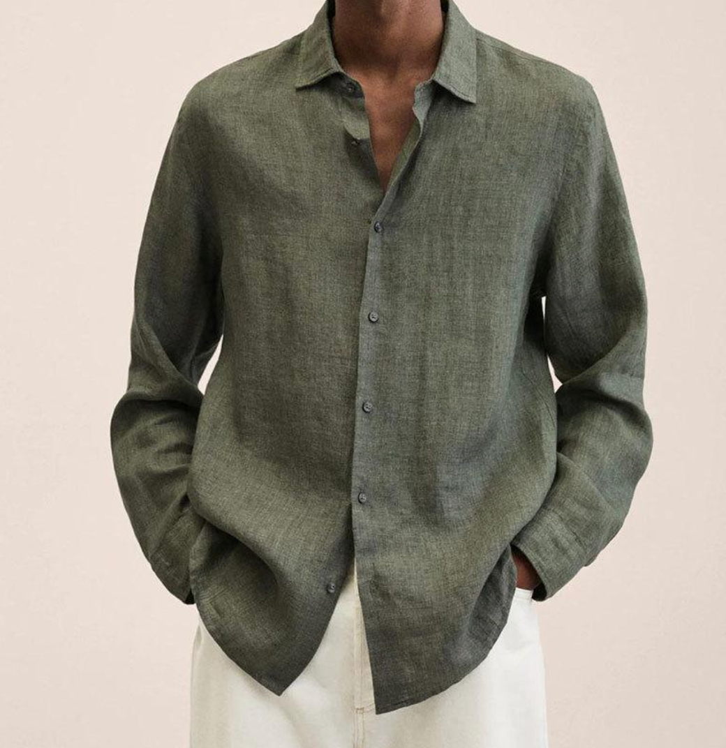 Men's Long Sleeve Shirt with Classic Collar and Button Closure