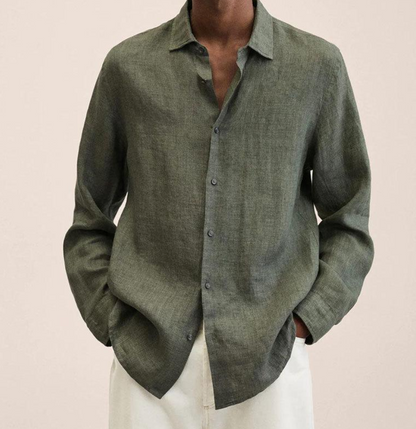 Men's Long Sleeve Shirt with Classic Collar and Button Closure