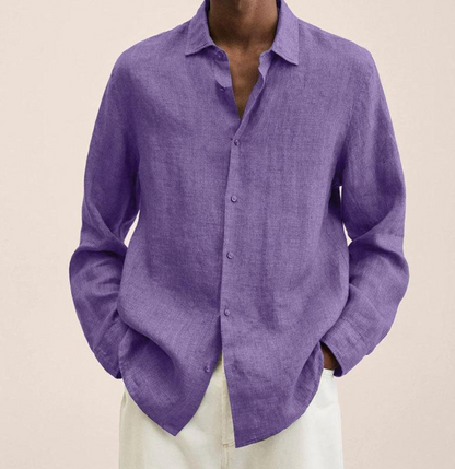 Men's Long Sleeve Shirt with Classic Collar and Button Closure