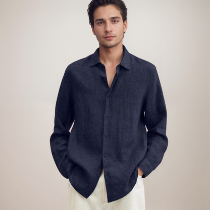 Men's Long Sleeve Shirt with Classic Collar and Button Closure