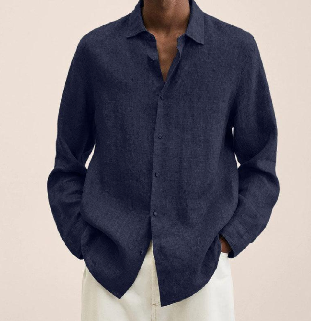 Men's Long Sleeve Shirt with Classic Collar and Button Closure