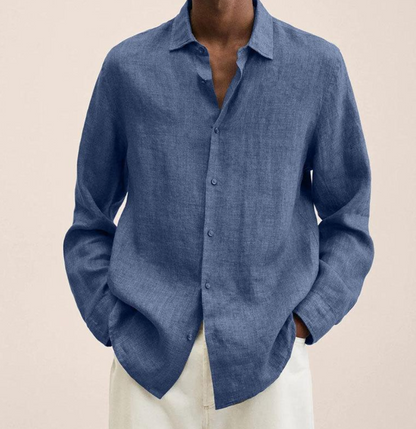Men's Long Sleeve Shirt with Classic Collar and Button Closure