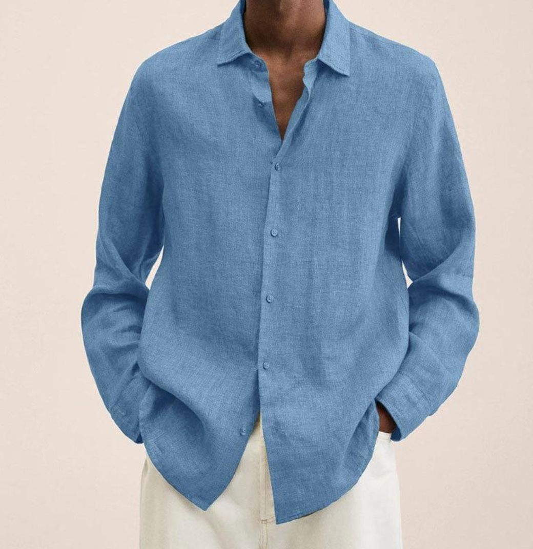 Men's Long Sleeve Shirt with Classic Collar and Button Closure