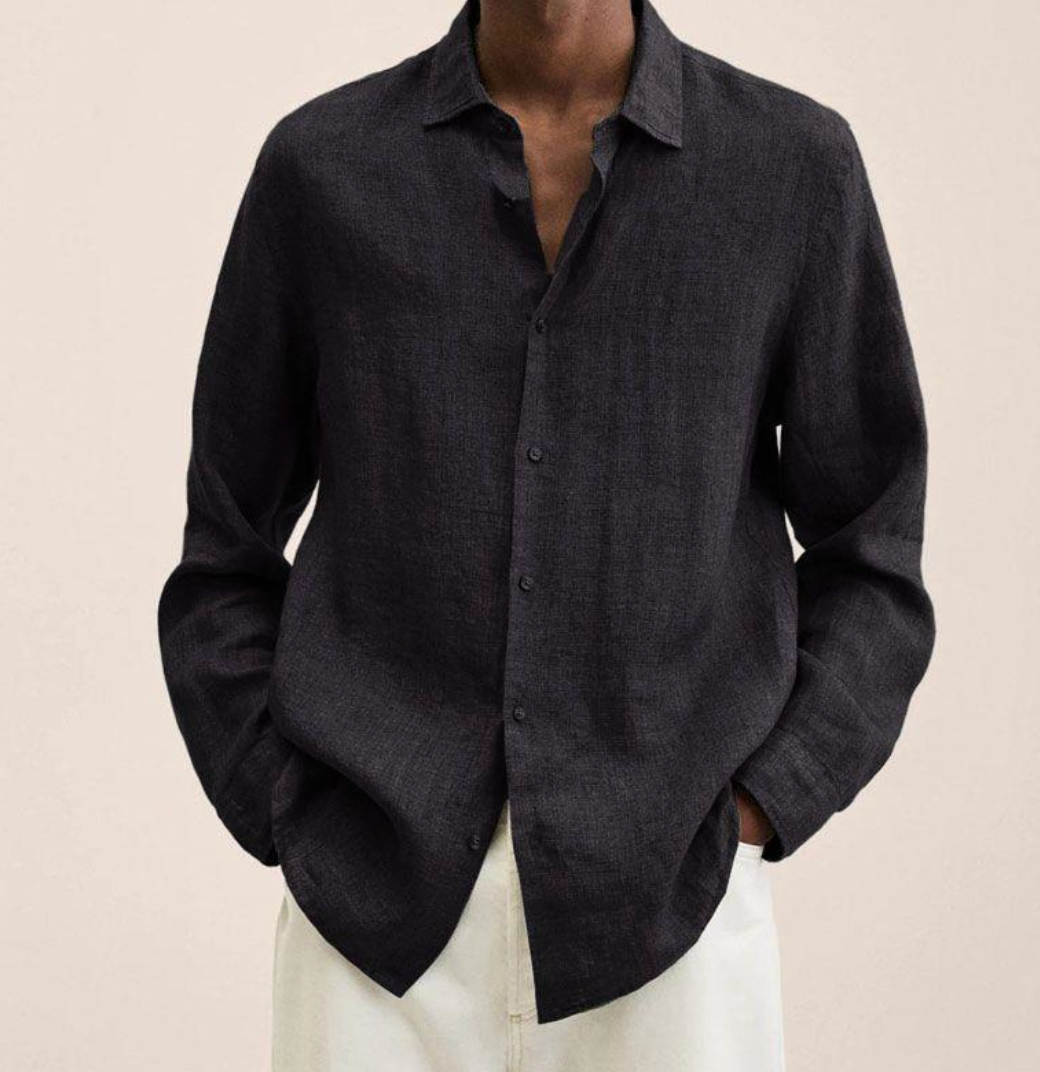 Men's Long Sleeve Shirt with Classic Collar and Button Closure
