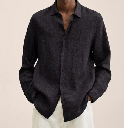 Men's Long Sleeve Shirt with Classic Collar and Button Closure