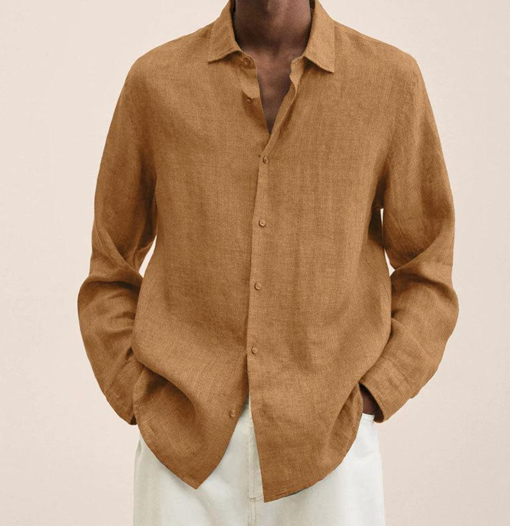 Men's Long Sleeve Shirt with Classic Collar and Button Closure