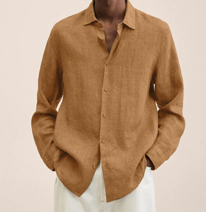 Men's Long Sleeve Shirt with Classic Collar and Button Closure
