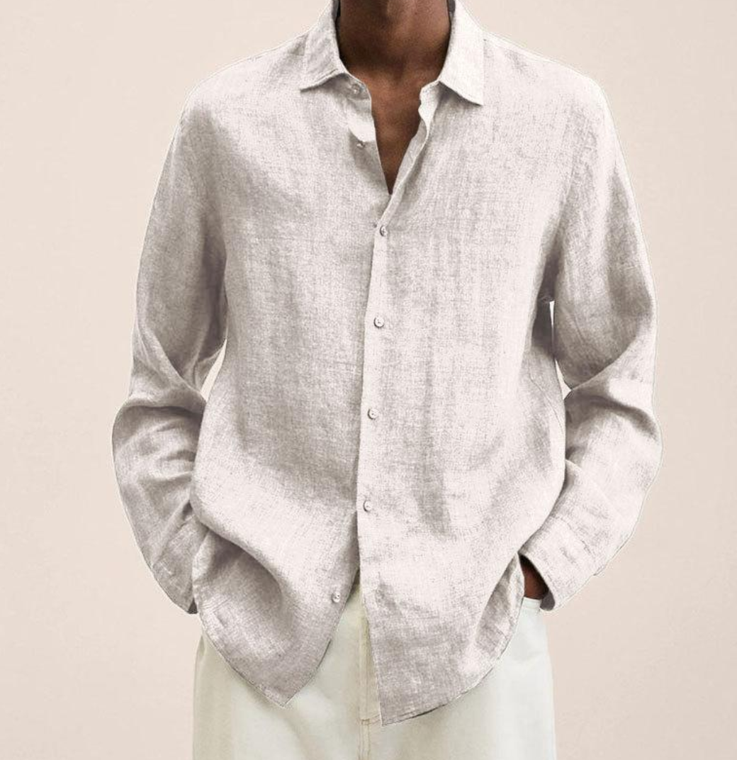 Men's Long Sleeve Shirt with Classic Collar and Button Closure
