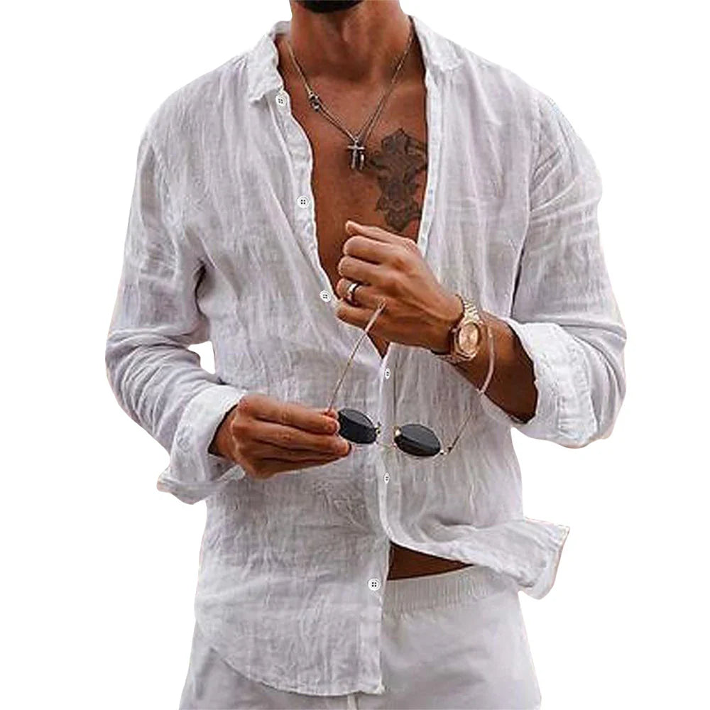 Men's Long Sleeve Shirt with Classic Collar and Button Closure Regular Fit