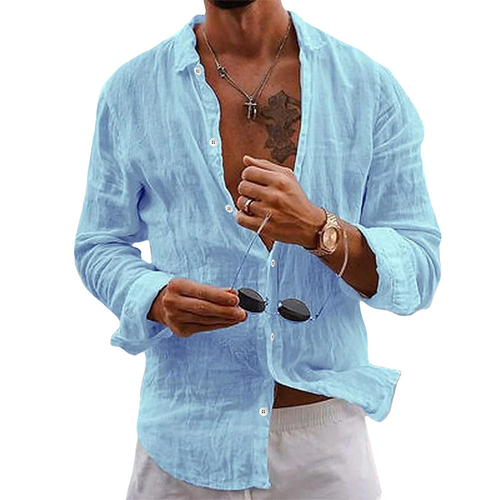 Men's Long Sleeve Shirt with Classic Collar and Button Closure Regular Fit