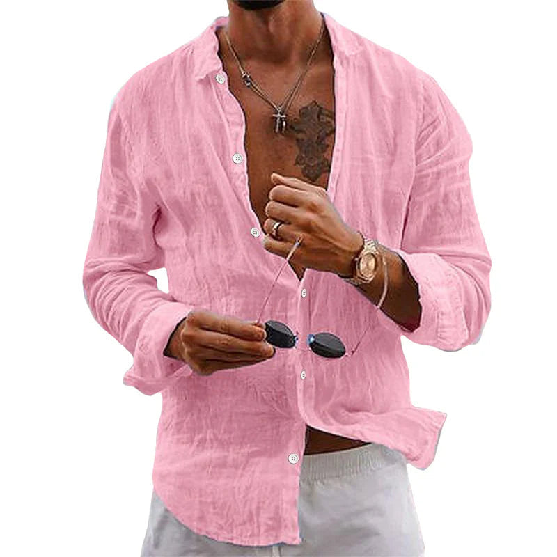 Men's Long Sleeve Shirt with Classic Collar and Button Closure Regular Fit
