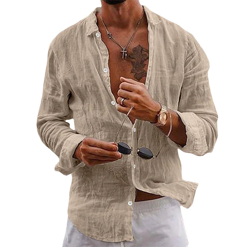 Men's Long Sleeve Shirt with Classic Collar and Button Closure Regular Fit