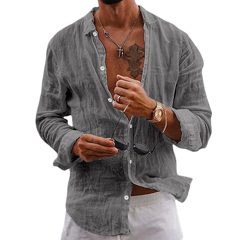 Men's Long Sleeve Shirt with Classic Collar and Button Closure Regular Fit