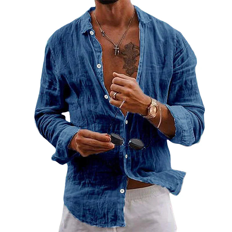 Men's Long Sleeve Shirt with Classic Collar and Button Closure Regular Fit