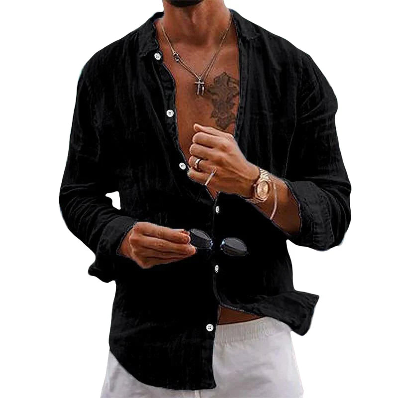 Men's Long Sleeve Shirt with Classic Collar and Button Closure Regular Fit
