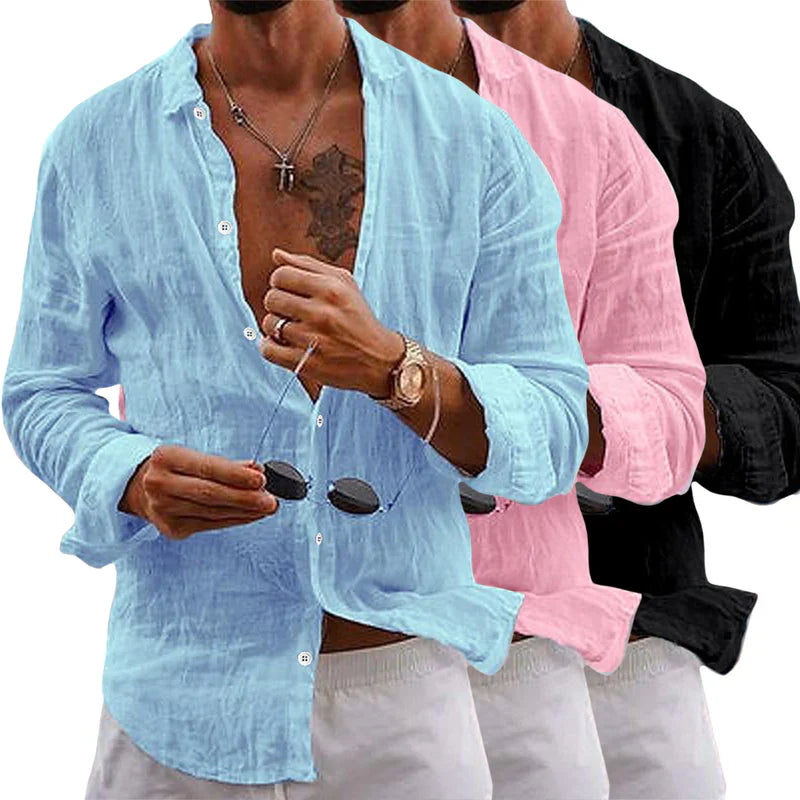 Men's Long Sleeve Shirt with Classic Collar and Button Closure Regular Fit