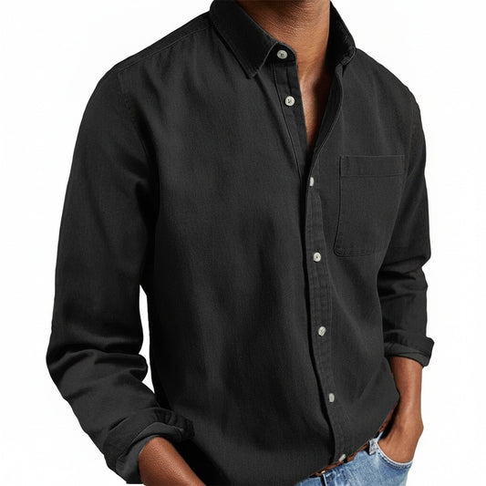 Men's Long Sleeve Shirt with Classic Collar and Chest Pocket