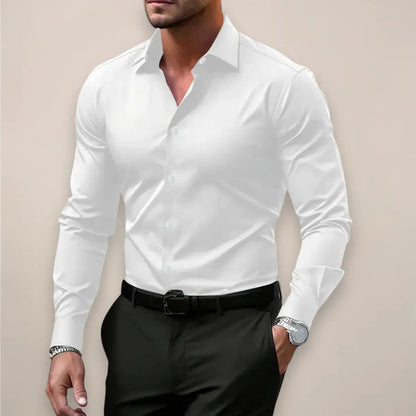 Men's Long Sleeve Shirt with Classic Collar and Slim Fit