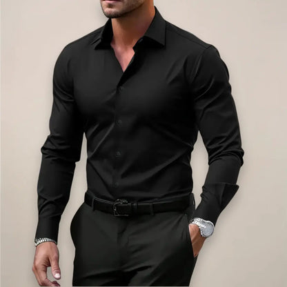 Men's Long Sleeve Shirt with Classic Collar and Slim Fit
