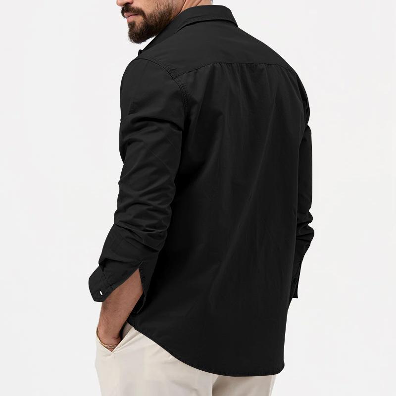 Men's Long Sleeve Shirt with Double Chest Pockets and Button Closure