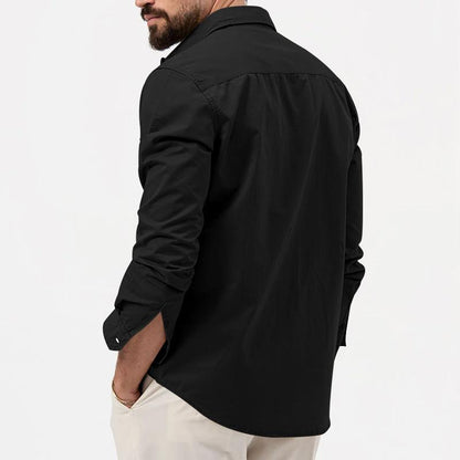 Men's Long Sleeve Shirt with Double Chest Pockets and Button Closure