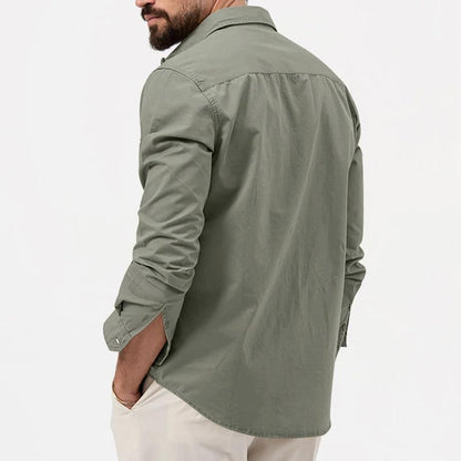 Men's Long Sleeve Shirt with Double Chest Pockets and Button Closure