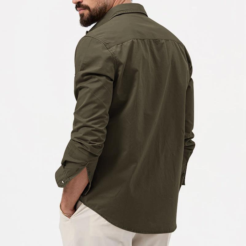 Men's Long Sleeve Shirt with Double Chest Pockets and Button Closure