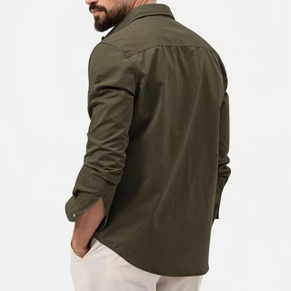 Men's Long Sleeve Shirt with Double Chest Pockets and Button Closure