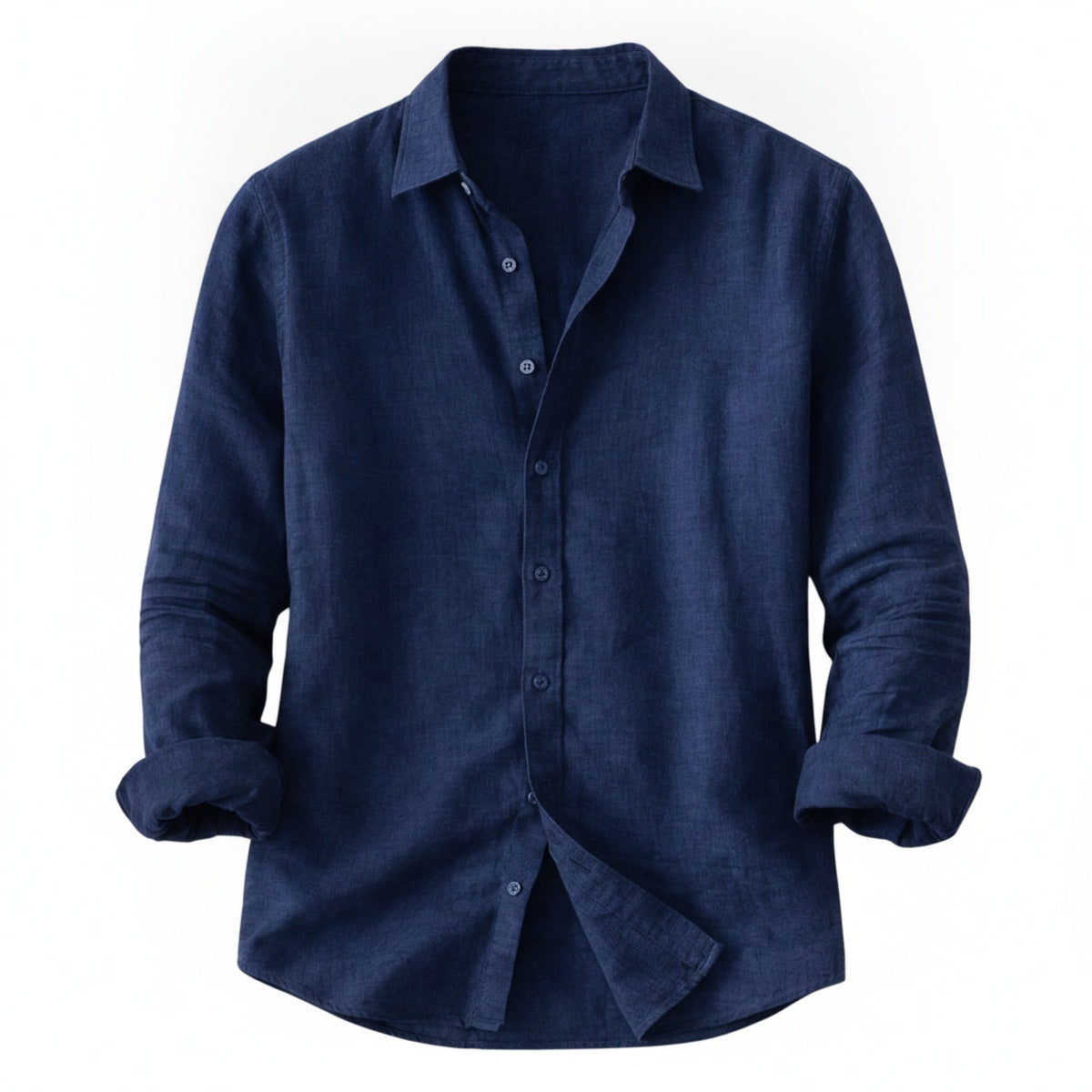 Men's Long Sleeve Shirt with Lapel Collar and Button Closure
