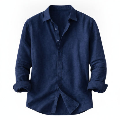 Men's Long Sleeve Shirt with Lapel Collar and Button Closure