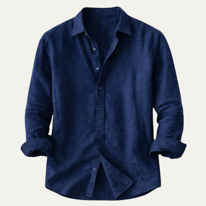 Men's Long Sleeve Shirt with Lapel Collar and Button Closure