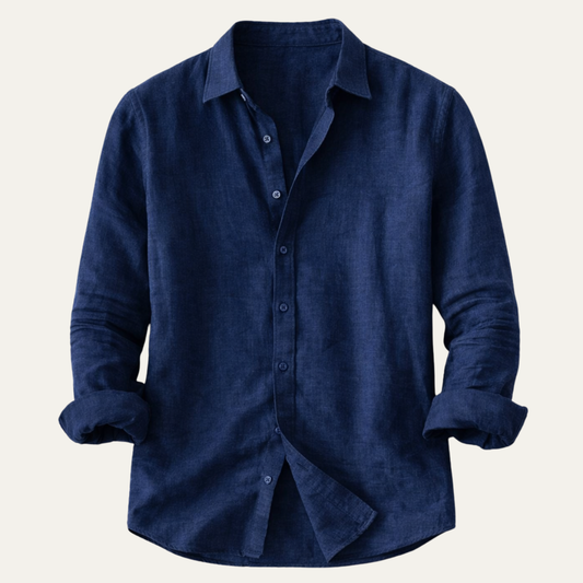 Men's Long Sleeve Shirt with Lapel Collar and Button Closure