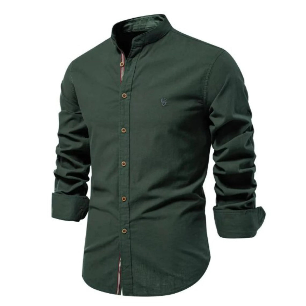 Men's Long Sleeve Shirt with Mandarin Collar and Button Closure