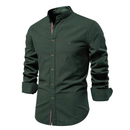 Men's Long Sleeve Shirt with Mandarin Collar and Button Closure