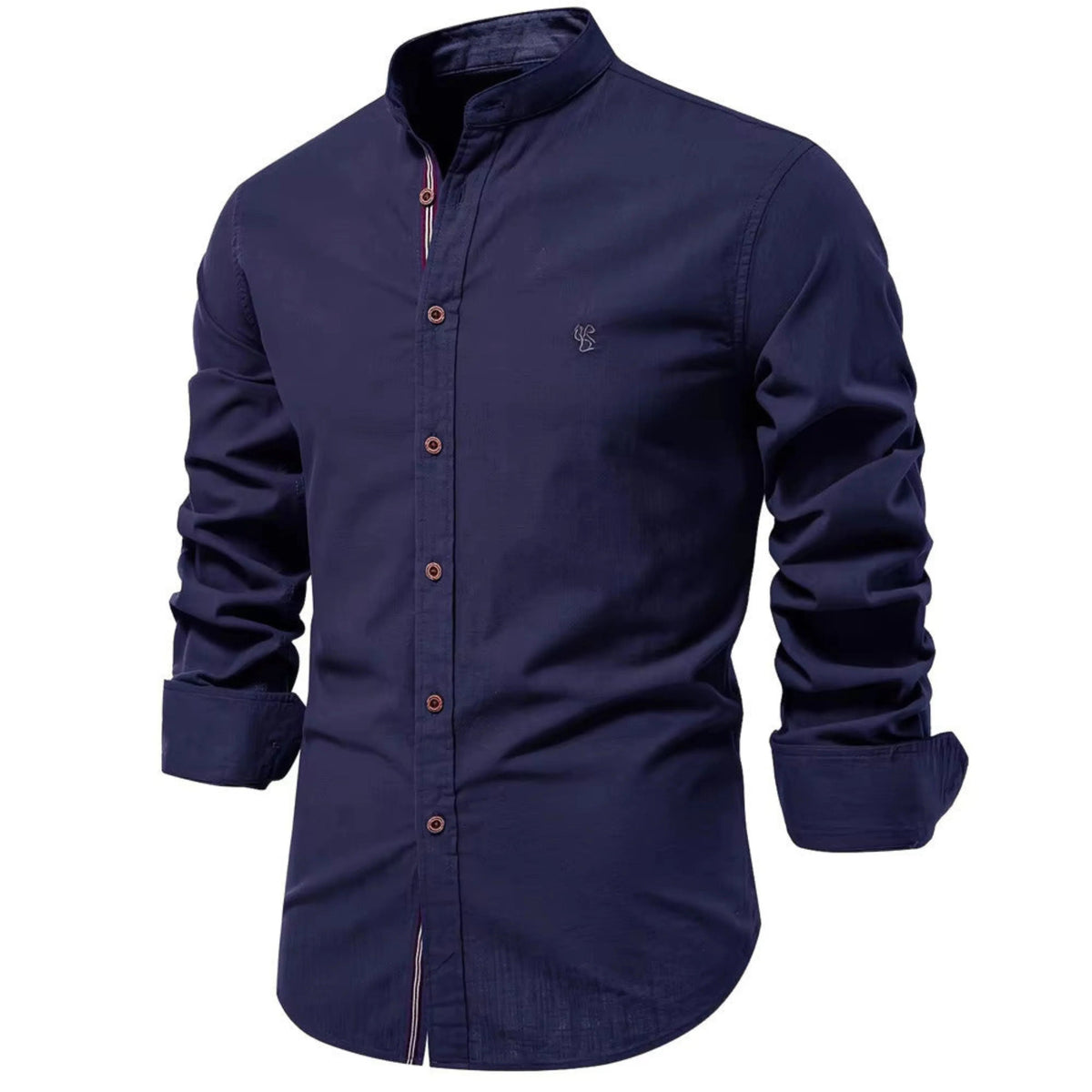 Men's Long Sleeve Shirt with Mandarin Collar and Button Closure