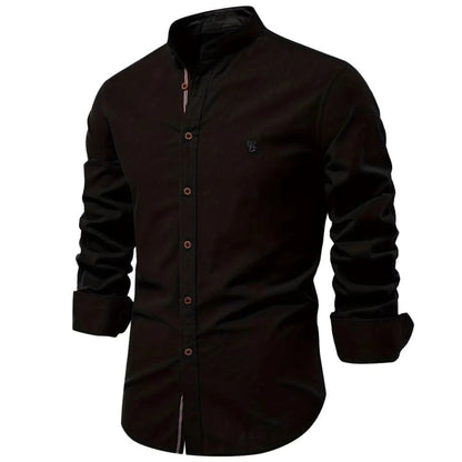 Men's Long Sleeve Shirt with Mandarin Collar and Button Closure