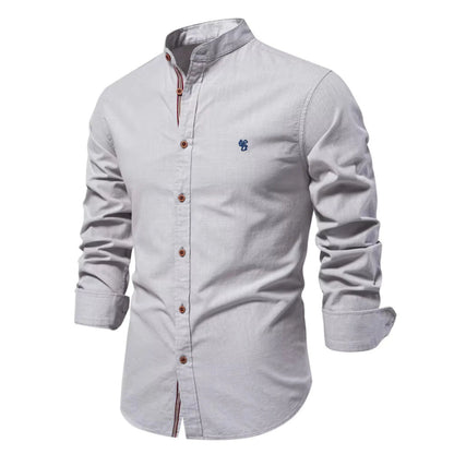 Men's Long Sleeve Shirt with Mandarin Collar and Button Closure