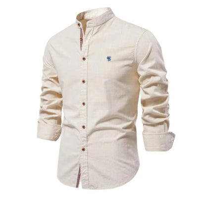 Men's Long Sleeve Shirt with Mandarin Collar and Button Closure