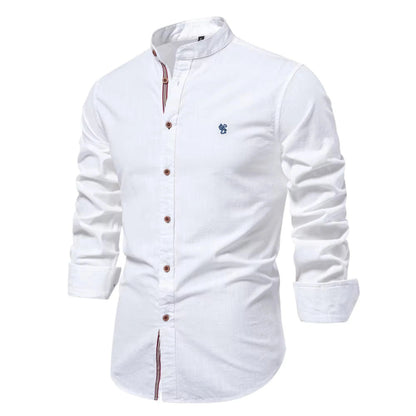 Men's Long Sleeve Shirt with Mandarin Collar and Button Closure