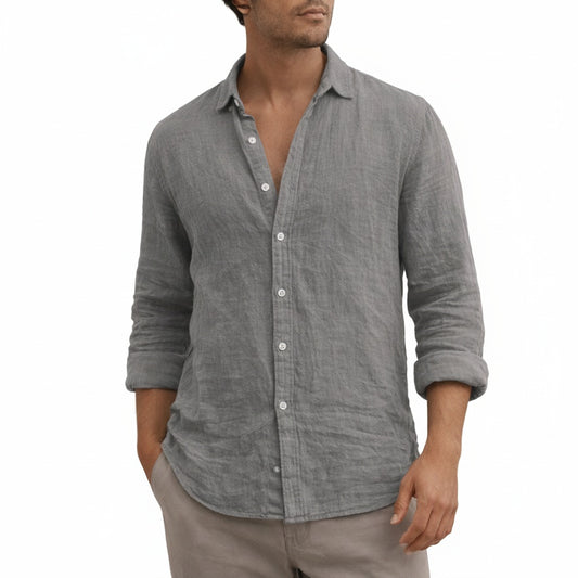 Men's Long Sleeve Shirt with Open Collar and Relaxed Fit