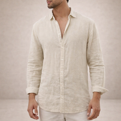 Men's Long Sleeve Shirt with Open Collar and Relaxed Fit