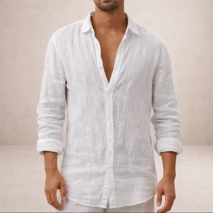 Men's Long Sleeve Shirt with Open Collar and Relaxed Fit