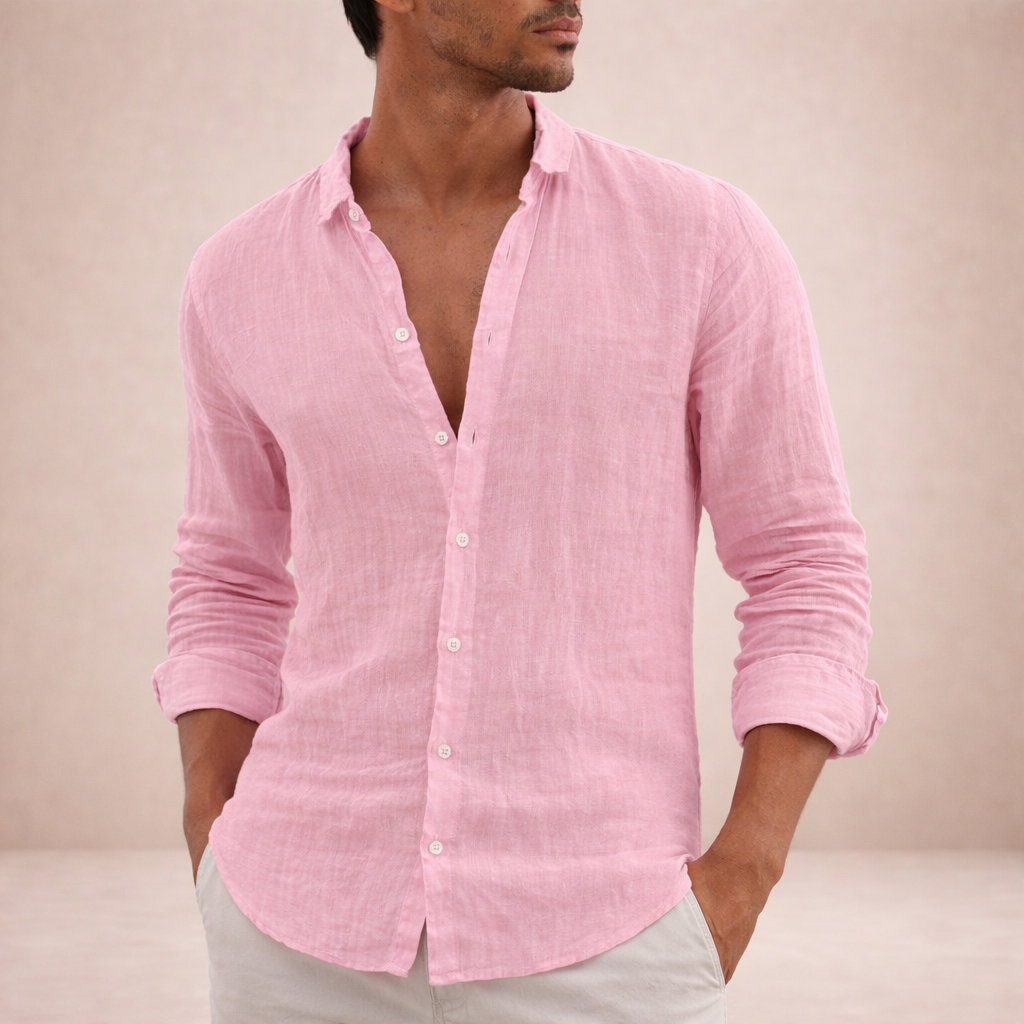 Men's Long Sleeve Shirt with Open Collar and Relaxed Fit