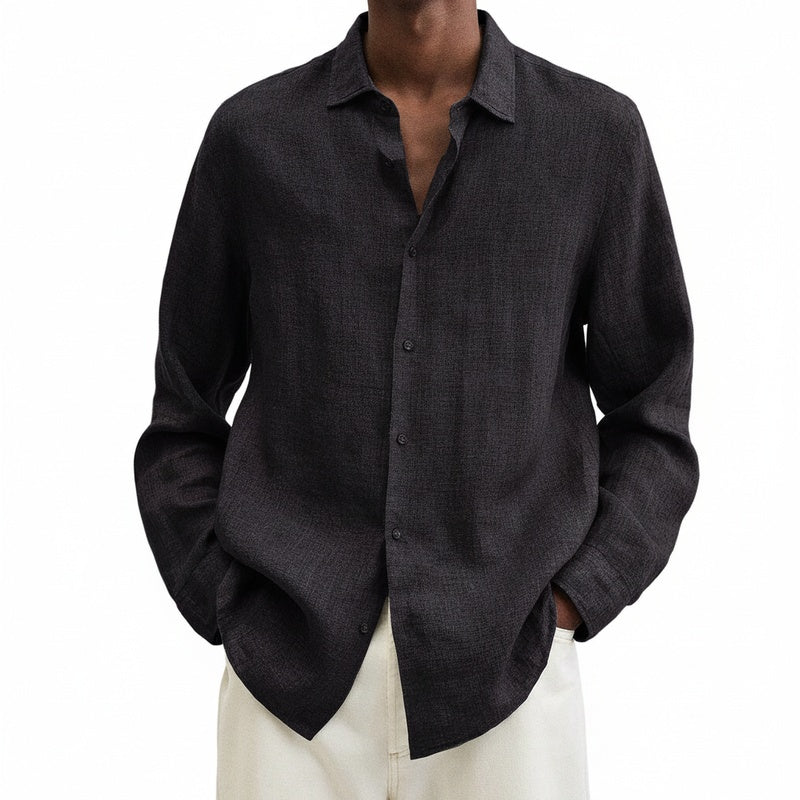 Men's Long Sleeve Shirt with Spread Collar and Button Closure