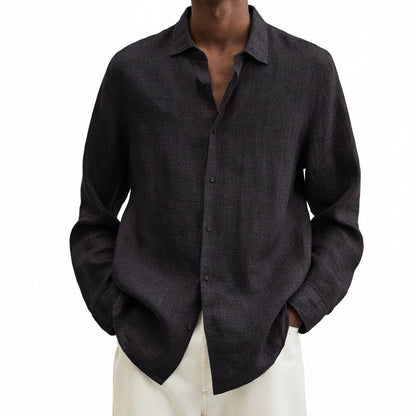 Men's Long Sleeve Shirt with Spread Collar and Button Closure