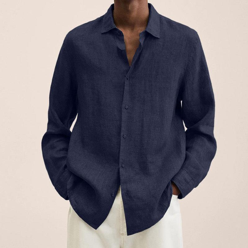 Men's Long Sleeve Shirt with Spread Collar and Button Closure