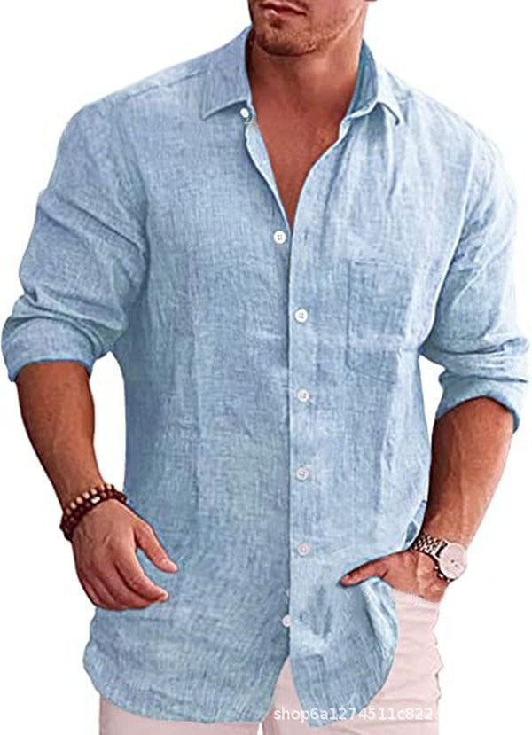 Men's Long Sleeve Shirt with Spread Collar and Button Closure