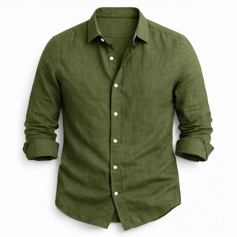 Men's Long Sleeve Shirt with Spread Collar and Button Closure