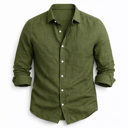 Men's Long Sleeve Shirt with Spread Collar and Button Closure