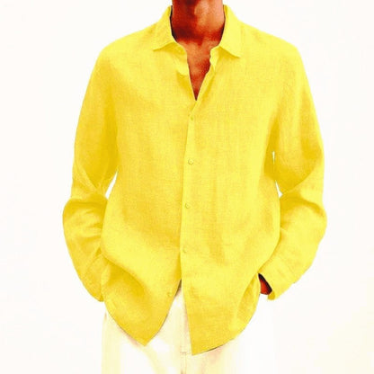Men's Long Sleeve Shirt with Spread Collar and Button Closure